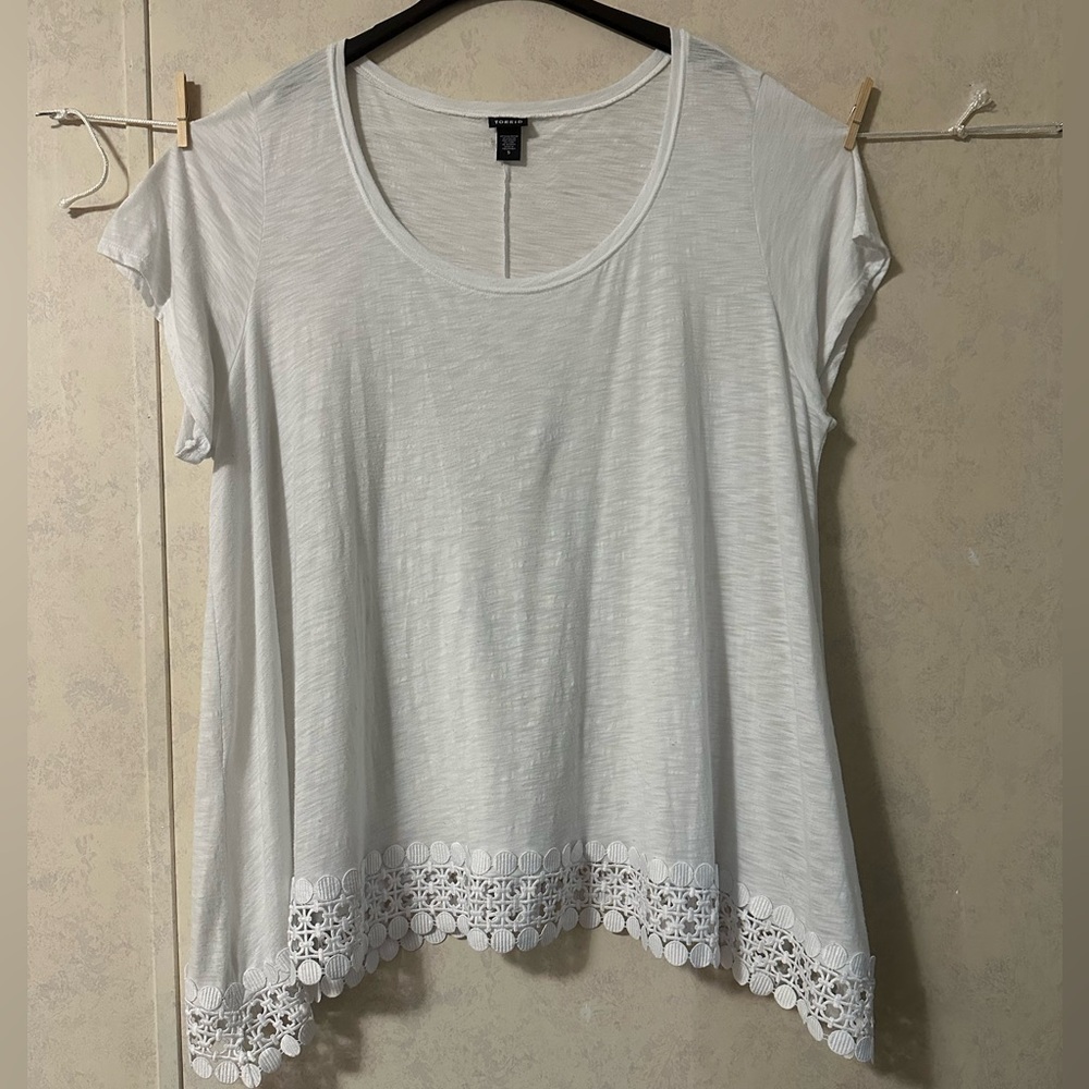 Torrid White Asymmetrical Short Sleeve Top